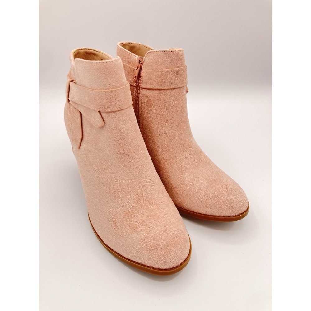 NEW ZBY Ankle Boots Women Chunky Stacked Block Heel Side Zip Pointd Toe Suede